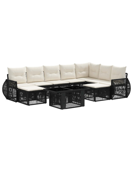 Set Divano da Giardino 10 pz Nero e Bianco Crema polyrattan