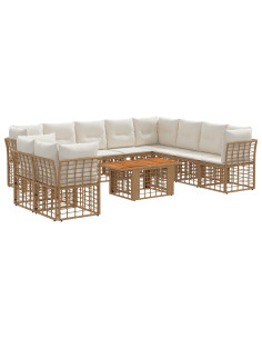 Set Divano da Giardino 11 pz Naturale e Bianco Crema polyrattan 2