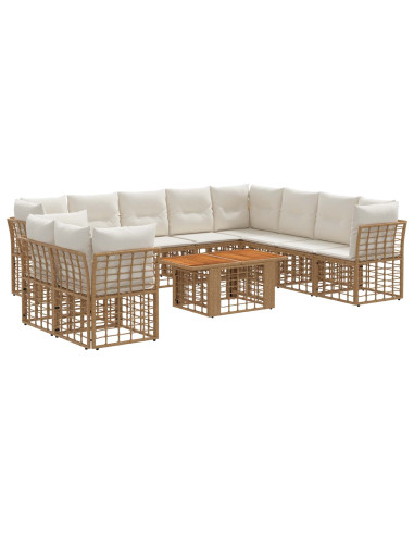 Set Divano da Giardino 11 pz Naturale e Bianco Crema polyrattan