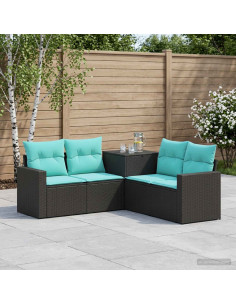 Set di divani 5 pz Nero e Blu Rattan sintetico e Acciaio