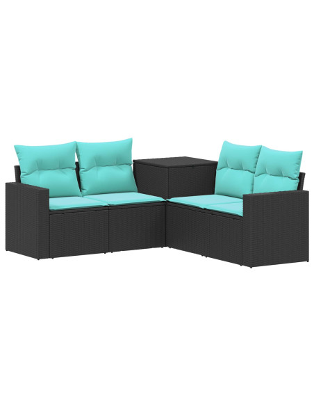 Set di divani 5 pz Nero e Blu Rattan sintetico e Acciaio