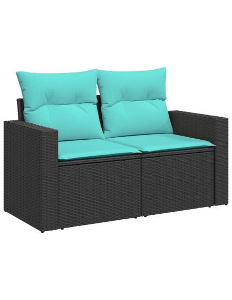 Set di divani 5 pz Nero e Blu Rattan sintetico e Acciaio