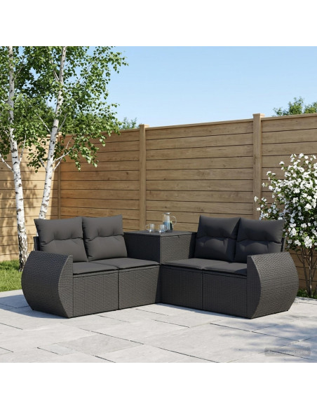 Set di divani 5 pz Nero Rattan sintetico e Acciaio