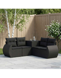 Set di divani 5 pz Nero Rattan sintetico e Acciaio