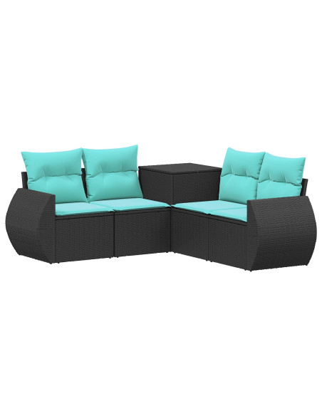 Set di divani 5 pz Nero e Blu Rattan sintetico e Acciaio
