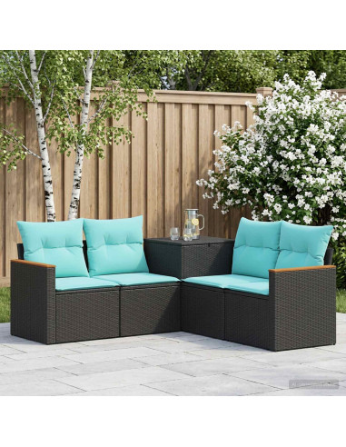 Set di divani 5 pz Nero e Blu Rattan sintetico e Acciaio