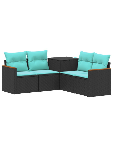 Set di divani 5 pz Nero e Blu Rattan sintetico e Acciaio