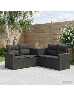 Set di divani 5 pz Nero Rattan sintetico e Acciaio