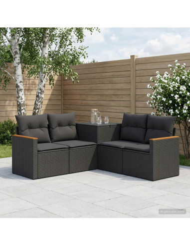 Set di divani 5 pz Nero Rattan sintetico e Acciaio