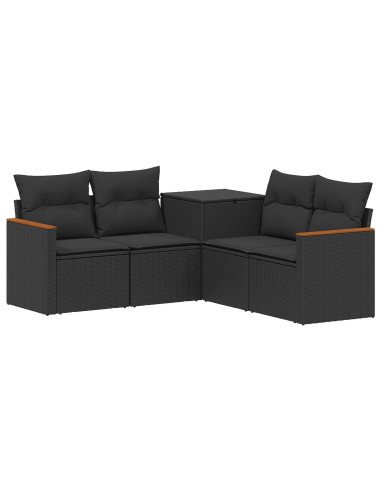 Set di divani 5 pz Nero Rattan sintetico e Acciaio