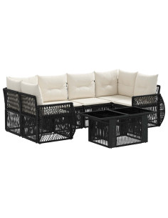 Set Divano da Giardino 7 pz Nero e Bianco Crema polyrattan 2