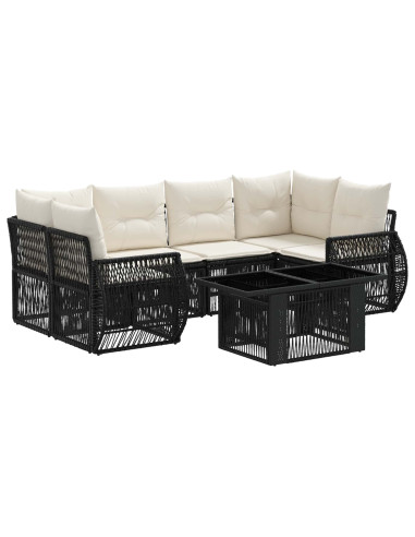 Set Divano da Giardino 7 pz Nero e Bianco Crema polyrattan