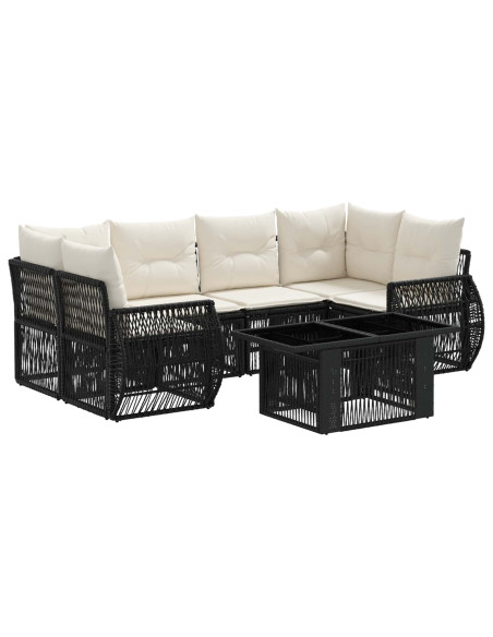 Set Divano da Giardino 7 pz Nero e Bianco Crema polyrattan