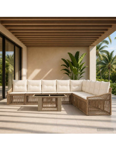 Set Divano da Giardino 10 pz Beige e Bianco Crema polyrattan