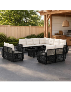 Set Divano da Giardino 12 pz Nero e Bianco Crema polyrattan