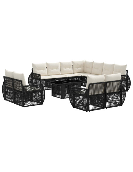 Set Divano da Giardino 12 pz Nero e Bianco Crema polyrattan
