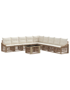 Set Divano da Giardino 10 pz Beige e Bianco Crema polyrattan 2