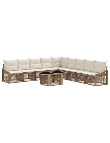 Set Divano da Giardino 10 pz Beige e Bianco Crema polyrattan