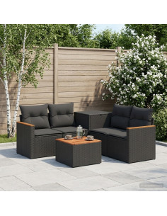 Set di divani 6 pz Nero Rattan sintetico e Acciaio