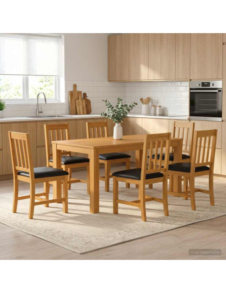 Set da pranzo 7 pz Nero Legno di Quercia Massello
