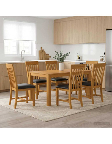 Set da pranzo 7 pz Nero Legno di Quercia Massello