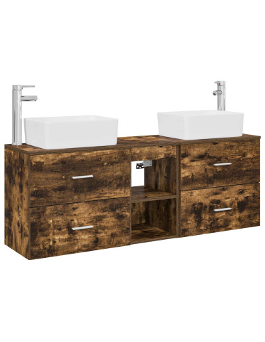 Set di Armadi da Bagno 3 pz Rovere Fumo 53 x 34,5 x 63 cm