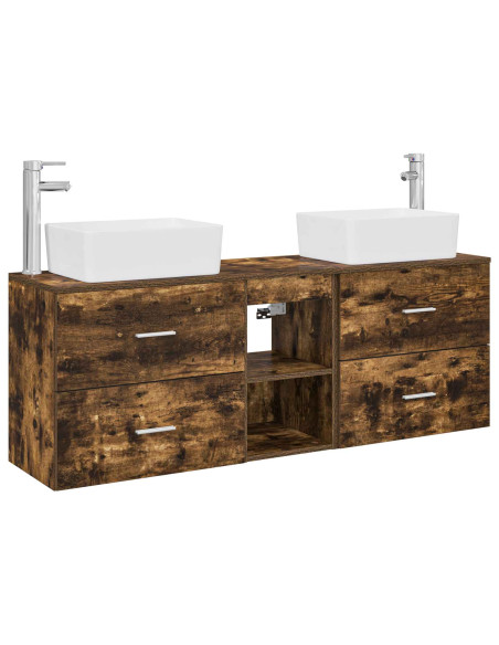 Set di Armadi da Bagno 3 pz Rovere Fumo 53 x 34,5 x 63 cm