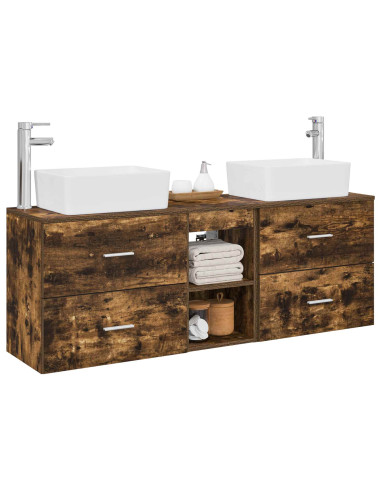 Set di Armadi da Bagno 3 pz Rovere Fumo 53 x 34,5 x 63 cm