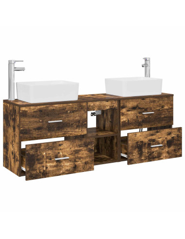 Set di Armadi da Bagno 3 pz Rovere Fumo 53 x 34,5 x 63 cm