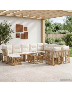 Set di divani da esterno 11 pz Naturale e Bianco Crema