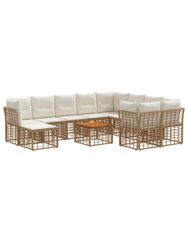 Set di divani da esterno 11 pz Naturale e Bianco Crema