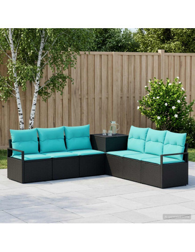 Set di divani 7 pz Nero e Blu Rattan sintetico e Acciaio