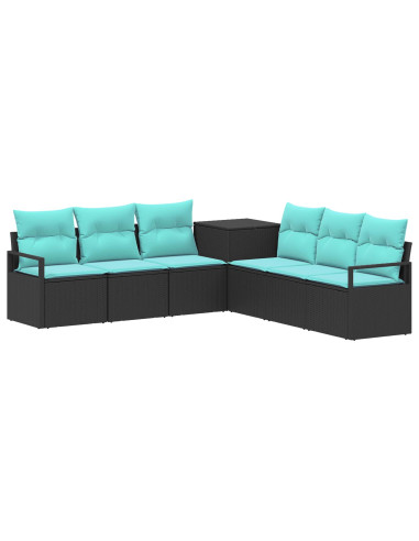 Set di divani 7 pz Nero e Blu Rattan sintetico e Acciaio