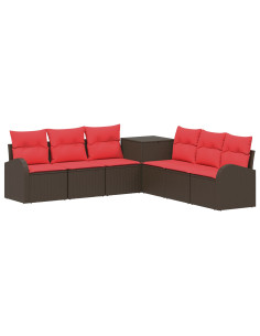 Set di divani 7 pz Marrone e Rosso Rattan sintetico e Acciaio 2