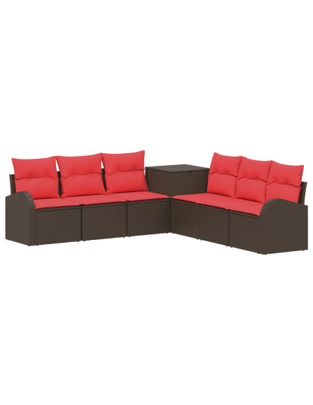 Set di divani 7 pz Marrone e Rosso Rattan sintetico e Acciaio