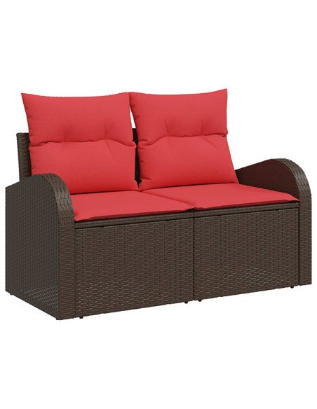 Set di divani 7 pz Marrone e Rosso Rattan sintetico e Acciaio