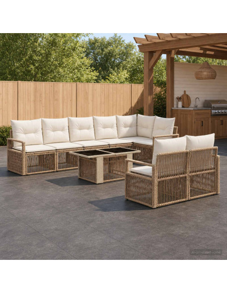 Set Divano da Giardino 9 pz Beige e Bianco Crema polyrattan