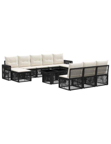 Set Divano da Giardino 11 pz Nero e Bianco Crema polyrattan
