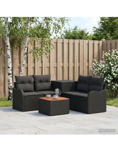 Set di divani 6 pz Nero Rattan sintetico e Acciaio