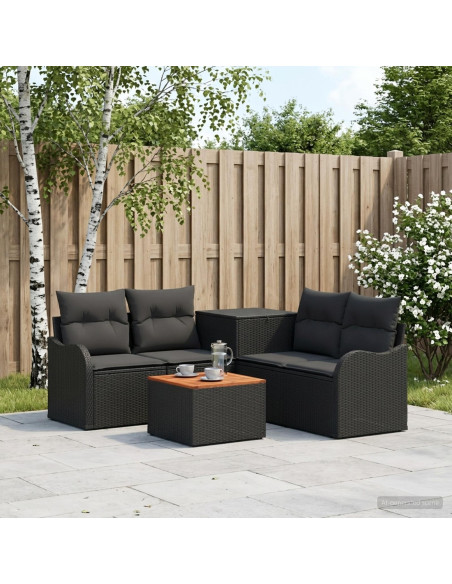 Set di divani 6 pz Nero Rattan sintetico e Acciaio