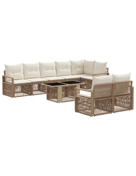 Set Divano da Giardino 9 pz Beige e Bianco Crema polyrattan