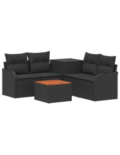 Set di divani 6 pz Nero Rattan sintetico e Acciaio 2