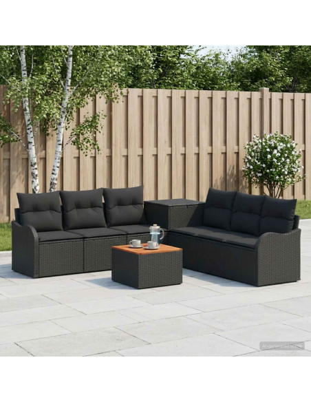 Set di divani 8 pz Nero Rattan sintetico e Acciaio