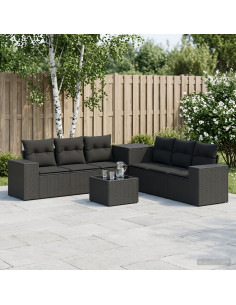 Set di divani 8 pz Nero Rattan sintetico e Acciaio
