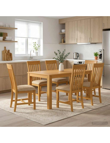 Set da pranzo 7 pz Beige Legno di Quercia Massello