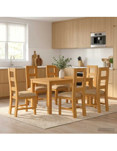 Set da pranzo 7 pz Beige Legno di Quercia Massello