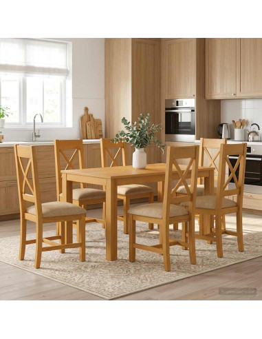 Set da pranzo 7 pz Beige Legno di Quercia Massello