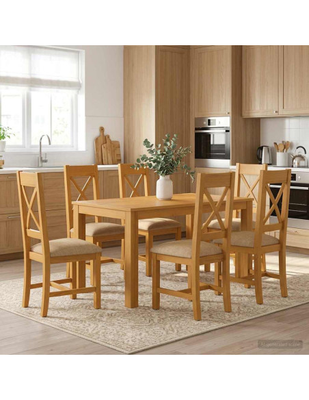 Set da pranzo 7 pz Beige Legno di Quercia Massello