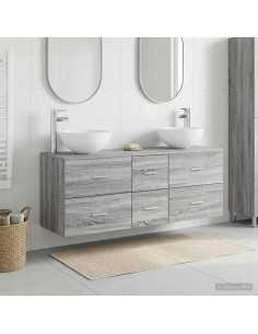 Set di Armadi da Bagno 3 pz Sonoma grigio 49,5 x 41 x 64,5 cm