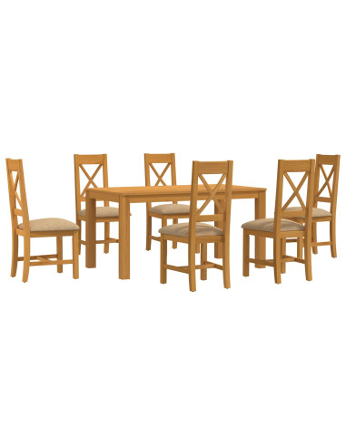 Set da pranzo 7 pz Beige Legno di Quercia Massello